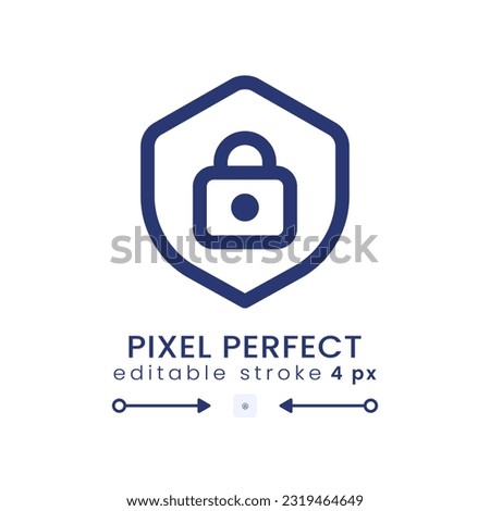 Protection linear desktop icon. Shield with lock. System security. Internet privacy. Pixel perfect 128x128, outline 4px. GUI, UX design. Isolated user interface element for website. Editable stroke