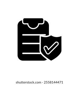 Protection list with shield and check mark icon. Insurance icon vector