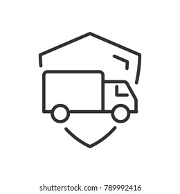Protection of the load. The truck and the shield. linear icon. Line with Editable stroke