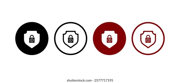 Protection, lock, privacy and security icon sign. Containing shield or padlock symbol in flat design concept.