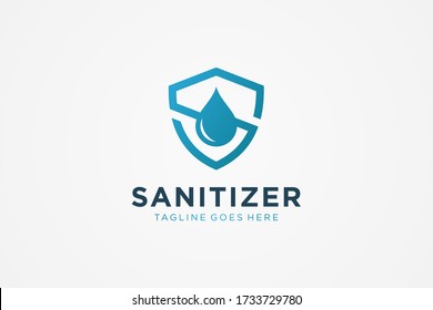 Logotipo de protección. Icono de Escudo de estilo lineal azul con símbolo de caída de agua dentro aislado en fondo blanco. Usable para la atención médica, los logotipos médicos y de seguridad. Elemento de plantilla de diseño de logotipo de vectores planos.