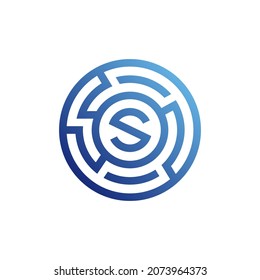 Protection Logo S letter. Logo for profesional business company. Tech , network, safety, protection logo idea, lock, maze. Blue color vector icon