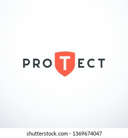 Protection logo with shield. Vector illustration
