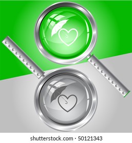 Protection love. Vector magnifying glass.