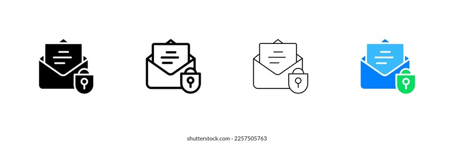 Icono de línea de correo de protección. Sobre, bloqueo, carta, seguridad, correo, correspondencia, cartas, privacidad. Concepto de comunicación. Icono de vector en línea, estilo negro y colorido sobre fondo blanco