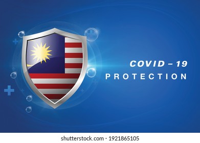 Protection Malaysia flag Coronavirus COVID-19 on dark background. Novel Coronavirus COVID-19.