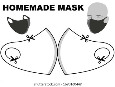 Protection mask model. Homemade mask. Template for making a medical mask. Self-manufacturing face mask 