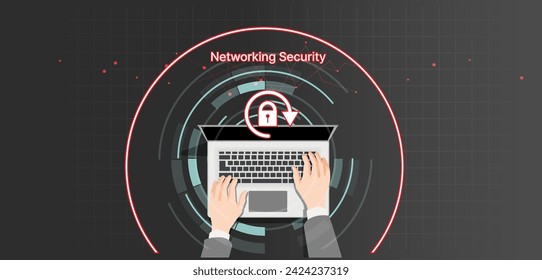 Schutzmechanismus und Datenschutz des Systems. Vektorgrafik.
Sicherheitskonzept Hintergrund mit menschlichen Händen und Laptops