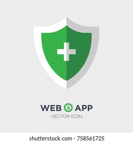 Protection medicine shield flat vector icon