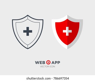 Protection medicine shield flat vector icon