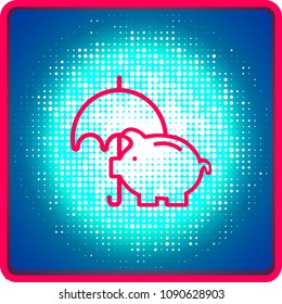 Schutzgeld-Konzept. Sichere und sichere Investitionen. Vektorgrafik-Flachdesign-Stil. Die Sparschwein hält einen Regenschirm zum Schutz der Münzen. Finanzielle Ersparnisse, Geld.