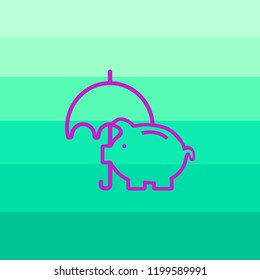 Concepto de dinero de protección. Inversión segura. Estilo de diseño plano de ilustración vectorial. El banco Piggy tiene un paraguas para proteger las monedas. Ahorro financiero, dinero.