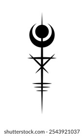 Protection from negative energy symbol, magic sigil script tattoo, mystical logo sign in black and white style vector illustration isolated on white background