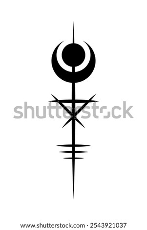 Protection from negative energy symbol, magic sigil script tattoo, mystical logo sign in black and white style vector illustration isolated on white background