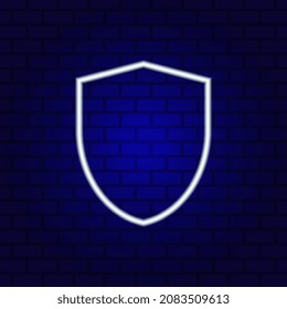 Icono de neón de protección. Signo de interfaz universal. Signo y símbolo de escudo.