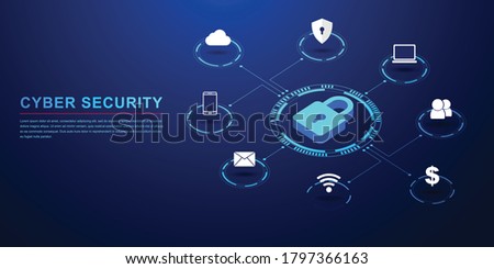 Protection network cyber security computer and safe your data concept. Digital crime by an anonymous hacker. Vector illustration