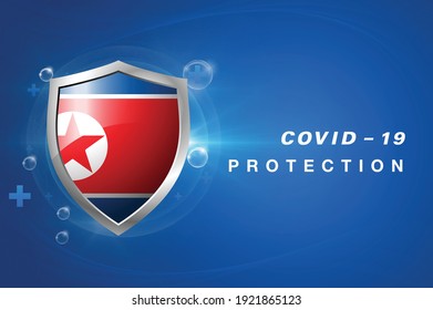Protection North Korea flag Coronavirus COVID-19 on dark background. Novel Coronavirus COVID-19.