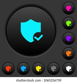 Protection ok dark push buttons with vivid color icons on dark grey background