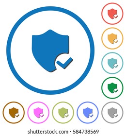 Protection ok flat color vector icons with shadows in round outlines on white background