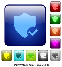 Protection ok icons in rounded square color glossy button set
