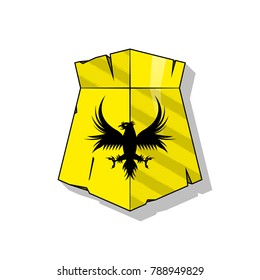 Protection old shield Coat of arms sign. Safety badge icon. Privacy color banner old shield. Security label icon. Defense tag. Presentation military sticker shape. Vector defense safeguard shield sign