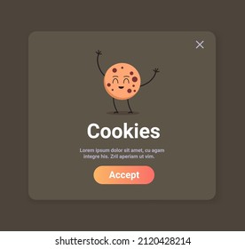 protection of personal information cookie mascot character with internet web pop up we use cookies policy notification