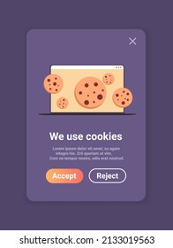 protection of personal information internet web pop up we use cookies policy notification on laptop screen