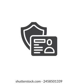 Protection of personal information vector icon. ID card and shield filled flat sign for mobile concept and web design. Identity Theft Protection glyph icon. Symbol, logo illustration. 