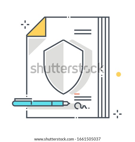 Protection policy related color line vector icon, illustration. The icon is about assurance, start a claim, documents, paper, submission. The composition is infinitely scalable.