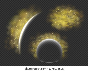 Protection from pollen allergy a vector concept, illustration of barrier or energy field that deflects yellow pollen clouds, templates set for seasonal allergy  themed designs