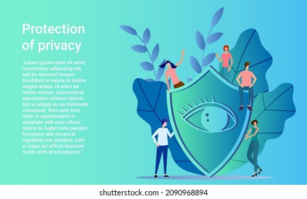 Protección de la privacidad.El concepto de protección de la información personal.Cartel en estilo empresarial.Ilustración vectorial plana.