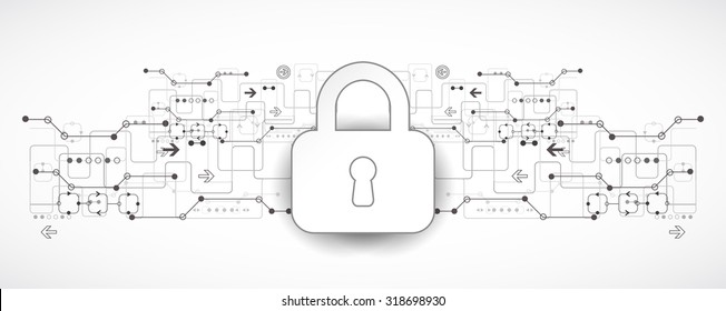 Protection program code. Technology security, encode and decrypt, techno scheme, vector illustration