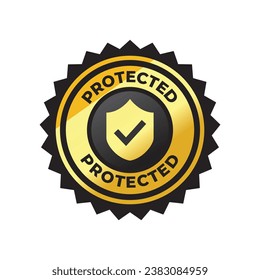 Protection, protected shield concept with banner. Safety badge icon. Security label. Vector illustration