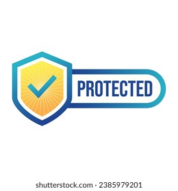 Protection, protected shield concept with banner. Safety badge icon. Security label. Vector illustration