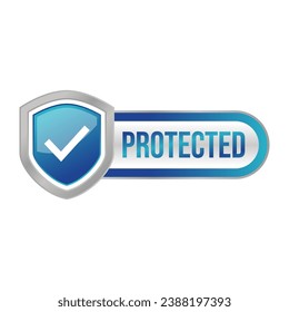 Protección, concepto de escudo protegido con banner. Icono de seguridad. Etiqueta de seguridad. Ilustración del vector