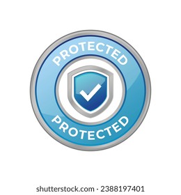 Protection, protected shield concept with banner. Safety badge icon. Security label. Vector illustration