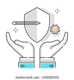 Protection related color line vector icon, illustration. The icon is about Shield, hands, armor. The composition is infinitely scalable.