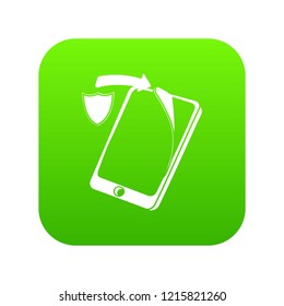 Protection replacement screen smartphone icon green vector isolated on white background