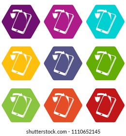 Protection replacement screen smartphone icons 9 set coloful isolated on white for web