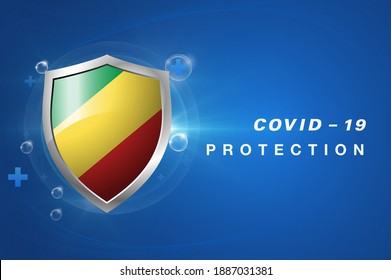 Protection Republic of the Congo flag Coronavirus COVID-19 on dark background. Novel Coronavirus COVID-19.