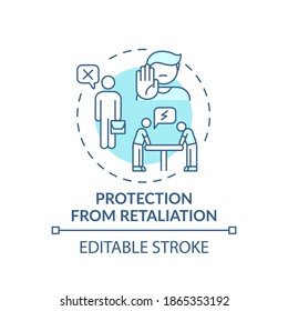 Protection from retaliation concept icon. Understand your responsibilities. Help employees consistently idea thin line illustration. Vector isolated outline RGB color drawing. Editable stroke