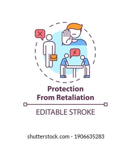 Protection from retaliation concept icon. Understand your responsibilities. Treat employees consistently idea thin line illustration. Vector isolated outline RGB color drawing. Editable stroke