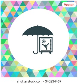 The protection of the safe. Umbrella. Money symbol. Vector icon.