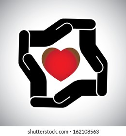protection or safety of human heart concept vector. The graphic also represents long married life, protection of heart and health, avoiding love failure & broken heart, etc
