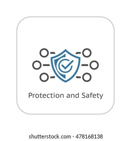 Protection and Safety Icon. Flat Design. Security concept with a shield. Isolated Illustration. App Symbol or UI element.