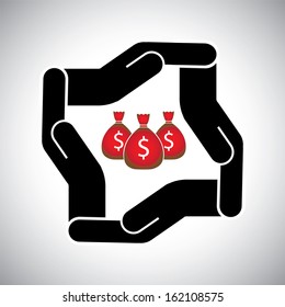 protection or safety of money, saving currency concept vector. The graphic also represents collecting & accumulating cash, savings bank account, habit of saving, etc