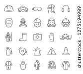 Protection and safety in the workplace, icon set. work area safety, linear icons. Notification and warning of danger. Line with editable stroke