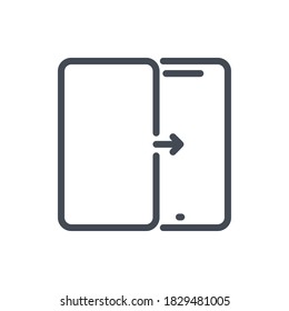 Protection screen on mobile phone line icon. Smartphone display replacement vector outline sign.