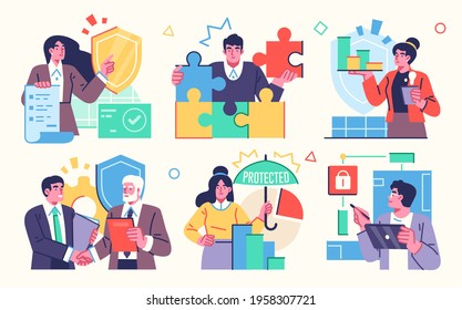 Protection and Security concepts. Illustrations of cartoon character with a shield. Perfect for web design, banner, mobile app, landing page. Vector