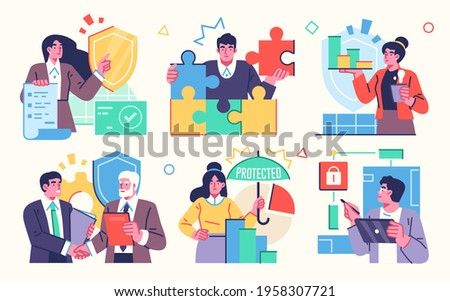 Protection and Security concepts. Illustrations of cartoon character with a shield. Perfect for web design, banner, mobile app, landing page. Vector